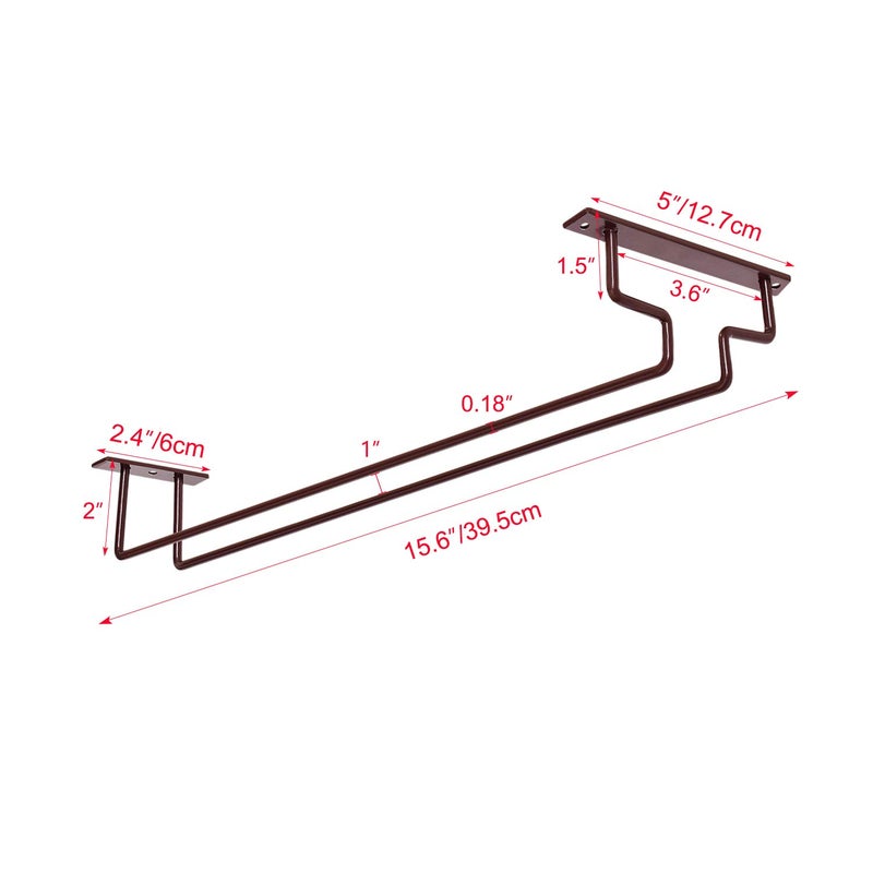 MOCOUM 2 Pack 15.6" Wine Glass Rack Under Cabinet Stemware Rack, Hanger Hold Up To 10 Wine Glasses for Cabinet Kitchen Bar (Brown, 2 pack) - Image 3